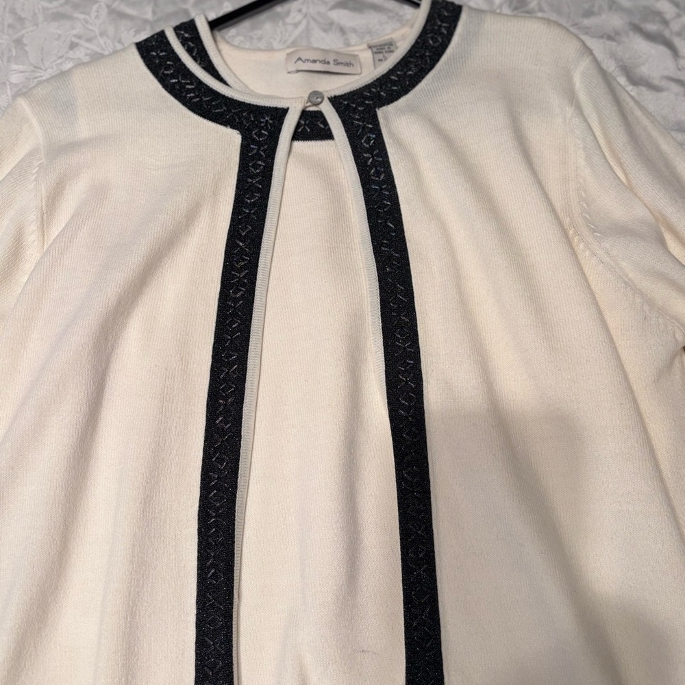 Amanda Smith Ivory Sweater with Ebony Accents